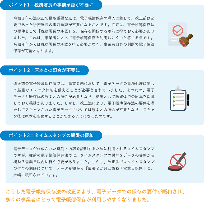 電子帳簿保存法のポイント3点紹介