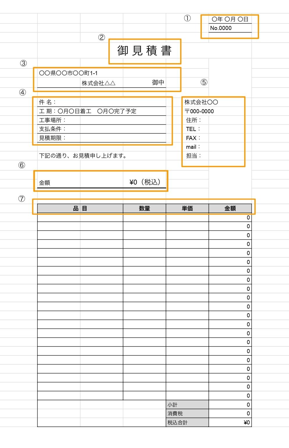 如月 お見積もりページ 工事見積書の無料エクセルテンプレート｜記載項目や注意点を解説